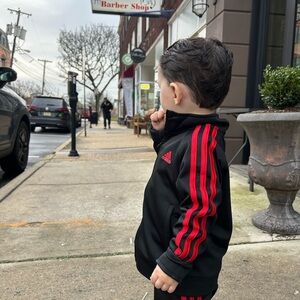Adidas Black Jacket with Red Stripes for Kids